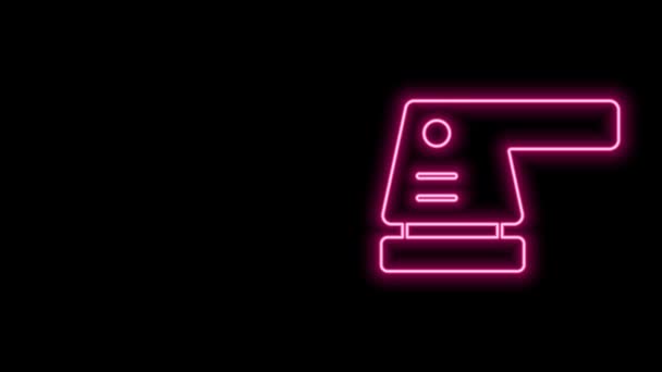Gloeiende neon lijn Elektrische schuurmachine pictogram geïsoleerd op zwarte achtergrond. Een schuurmachine. Voor vloer- en houten planken schuurpapier. 4K Video motion grafische animatie — Stockvideo