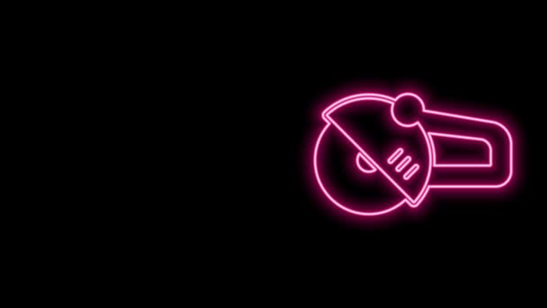 Világító neon vonal Angle grinder ikon elszigetelt fekete háttérrel. 4K Videó mozgás grafikus animáció — Stock videók