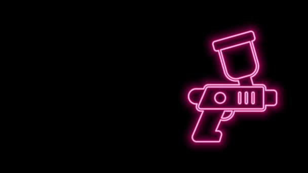 Gloeiende neon lijn Paint spray gun icoon geïsoleerd op zwarte achtergrond. 4K Video motion grafische animatie — Stockvideo