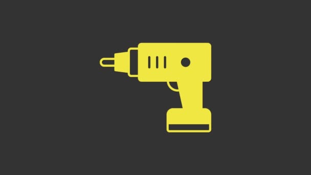 Yellow Electric cordless screwdriver icon isolated on grey background. Electric drill machine. Repair tool. 4K Video motion graphic animation — Stock Video