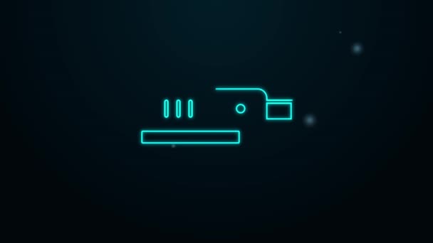 Linha de néon brilhante Jigsaw elétrico com ícone de lâmina afiada de aço isolado no fundo preto. Ferramenta elétrica para madeira. Animação gráfica em movimento de vídeo 4K — Vídeo de Stock