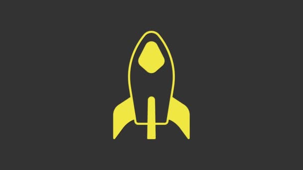 Yellow Rocket ship icon isolated on grey background. Space travel. 4K Video motion graphic animation — Stock Video