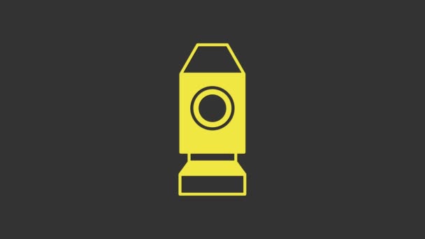 Yellow Rocket ship icon isolated on grey background. Space travel. 4K Video motion graphic animation — Stock Video