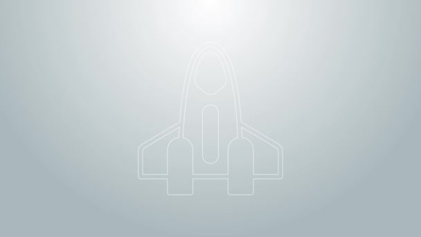 Linea blu icona Rocket ship isolato su sfondo grigio. Viaggi nello spazio. Animazione grafica 4K Video motion — Video Stock