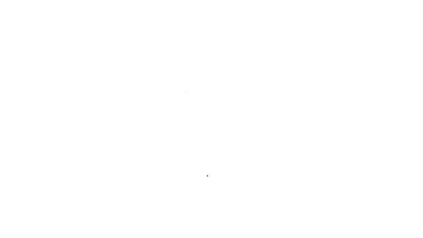 Linea nera Pianeta Saturno con icona del sistema ad anello planetario isolata su sfondo bianco. Animazione grafica 4K Video motion — Video Stock