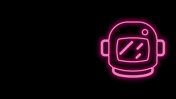 Linha de néon brilhante ícone do capacete de astronauta isolado no fundo preto. Animação gráfica em movimento de vídeo 4K — Vídeo de Stock