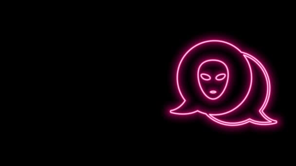 Lysende neonlinje fremmed ikon isolert på svart bakgrunn. Utenomjordisk utenomjordisk ansikt eller symbol. 4K Video motion grafisk animasjon – stockvideo