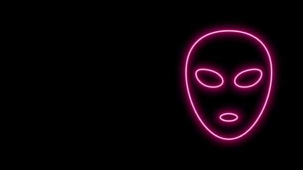 Ligne lumineuse néon icône extraterrestre isolé sur fond noir. Visage extraterrestre extraterrestre ou symbole de tête. Animation graphique de mouvement vidéo 4K — Video