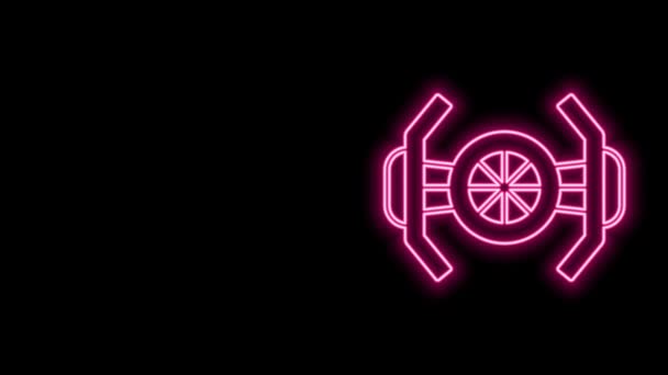 Linea neon incandescente Icona della nave cosmica isolata su sfondo nero. Animazione grafica 4K Video motion — Video Stock