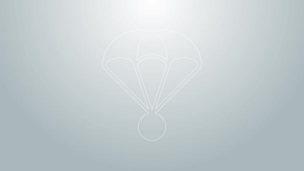 Blauwe lijn Parachute pictogram geïsoleerd op grijze achtergrond. Extreme sport. Sportuitrusting. 4K Video motion grafische animatie — Stockvideo