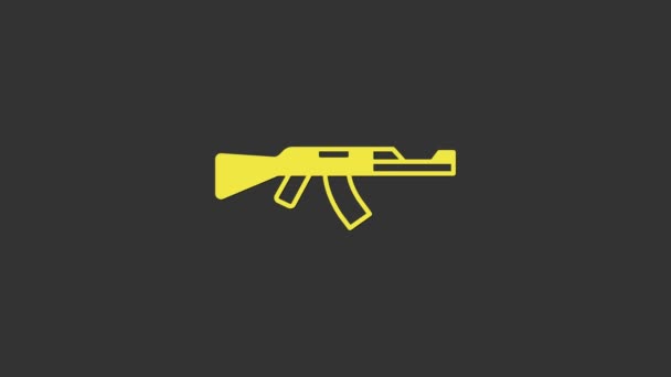 Yellow Submachine gun icon isolated on grey background. Kalashnikov or AK47. 4K Video motion graphic animation — Stock Video