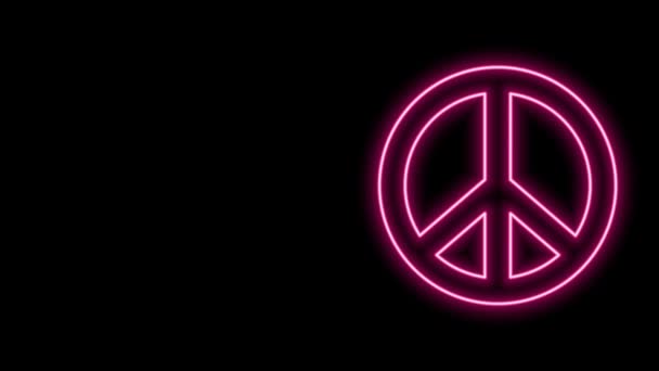 Leuchtende Leuchtschrift Peace Symbol isoliert auf schwarzem Hintergrund. Hippie-Symbol für den Frieden. 4K Video Motion Grafik Animation — Stockvideo