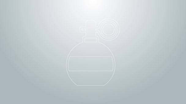 Linea blu Icona con granata a mano isolata su sfondo grigio. Esplosione bomba. Animazione grafica 4K Video motion — Video Stock
