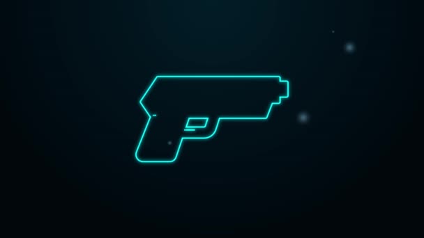 Glödande neon linje Pistol eller pistol ikon isolerad på svart bakgrund. Polis eller militär pistol. Ett litet skjutvapen. 4K Video motion grafisk animation — Stockvideo