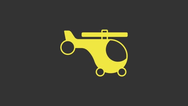 Sárga Helikopter repülőgép jármű ikon elszigetelt szürke alapon. 4K Videó mozgás grafikus animáció — Stock videók