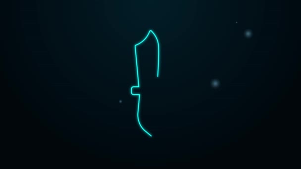 Linha de néon brilhante Ícone de faca militar isolado no fundo preto. Animação gráfica em movimento de vídeo 4K — Vídeo de Stock