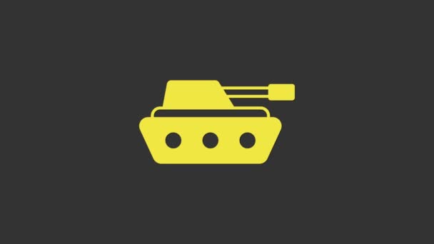 Icono de tanque militar amarillo aislado sobre fondo gris. Animación gráfica de vídeo 4K — Vídeo de stock