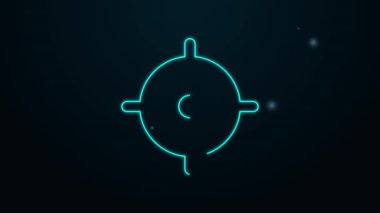 Parlayan neon hattı hedef spor simgesi siyah arkaplanda izole edildi. Atış mesafesi ya da atış mesafesi için sayıları olan temiz bir hedef. 4K Video hareketli grafik canlandırması