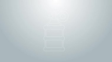 Mavi çizgi El bombası ikonu gri arkaplanda izole edildi. Bomba patlaması. 4K Video hareketli grafik canlandırması