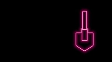 Parlayan neon hattı kürek simgesi siyah arkaplanda izole edildi. Bahçe aletleri. Bahçecilik, tarım, çiftçilik aleti. 4K Video hareketli grafik canlandırması