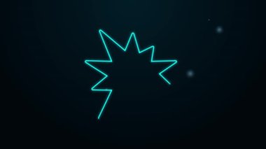 Parlayan neon hattı bomba patlaması şarapnel ve alev topu ikonu siyah arka planda izole edilmiş. 4K Video hareketli grafik canlandırması