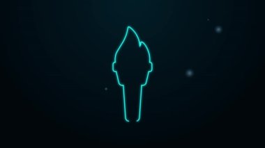 Parlayan neon hattı alev ikonu siyah arkaplanda izole edildi. Sembol ateşi sıcak, alev gücü, alev ve ısı. 4K Video hareketli grafik canlandırması