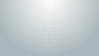Gri arka planda izole edilmiş Waffle koni ikonunda mavi çizgi dondurma. Güzel sembol. 4K Video hareketli grafik canlandırması