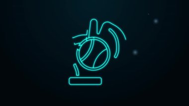 Siyah zemin üzerinde top ikonu olan parlak neon çizgili beyzbol eldiveni. 4K Video hareketli grafik canlandırması