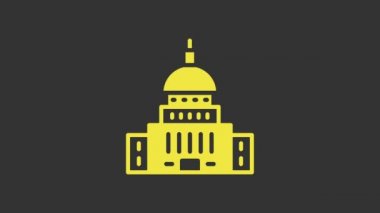 Sarı Beyaz Saray simgesi gri arkaplanda izole edildi. Washington DC mi? 4K Video hareketli grafik canlandırması