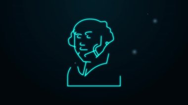 Parlayan neon hattı George Washington simgesi siyah arkaplanda izole edildi. 4K Video hareketli grafik canlandırması