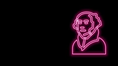 Parlayan neon hattı George Washington simgesi siyah arkaplanda izole edildi. 4K Video hareketli grafik canlandırması