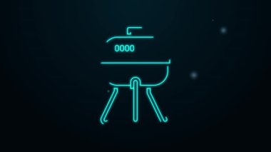 Parlayan neon hattı ızgara ikonu siyah arkaplanda izole edildi. Barbekü ızgara partisi. 4K Video hareketli grafik canlandırması
