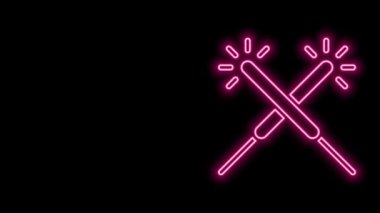 Parlayan neon hattı Sparkler havai fişek ikonu siyah arkaplanda izole edildi. Noel şenlikli maytap ışıkları. Mutlu Noeller ve mutlu yıllar. 4K Video hareketli grafik canlandırması