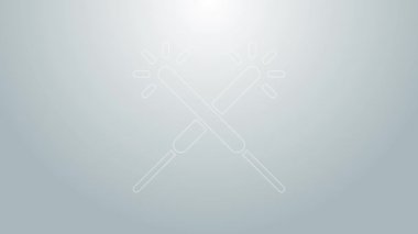 Mavi çizgi Sparkler havai fişek ikonu gri arkaplanda izole edildi. Noel şenlikli maytap ışıkları. Mutlu Noeller ve mutlu yıllar. 4K Video hareketli grafik canlandırması