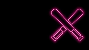 Parlayan neon çizgisi siyah arka planda izole edilmiş beyzbol sopası simgesini geçti. 4K Video hareketli grafik canlandırması