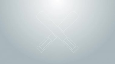 Mavi çizgi beysbol sopası simgesini gri arka planda izole etti. 4K Video hareketli grafik canlandırması