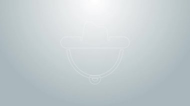 Mavi çizgi batı kovboy şapkası ikonu gri arka planda izole edildi. 4K Video hareketli grafik canlandırması