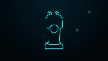Parlayan neon hattı sahne standı veya münazara kürsüsü simgesi siyah arkaplanda izole edilmiş. Konferans konuşma tribünü. 4K Video hareketli grafik canlandırması