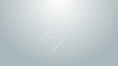 Mavi çizgi şampanya şişesi ikonu gri arka planda izole edilmiş. Mutlu Noeller ve mutlu yıllar. 4K Video hareketli grafik canlandırması