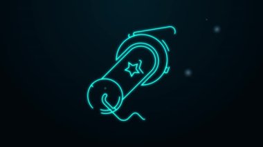 Parlayan neon hattı Firework simgesi siyah arkaplanda izole edildi. Eğlence partisi anlayışı. Patlayıcı havai fişek sembolü. 4K Video hareketli grafik canlandırması