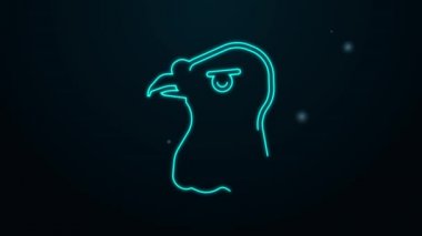 Parlayan neon hattı Eagle baş simgesi siyah arkaplanda izole edildi. 4K Video hareketli grafik canlandırması