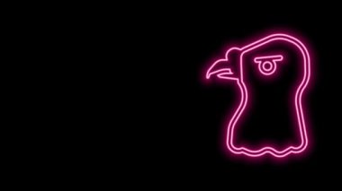 Parlayan neon hattı Eagle baş simgesi siyah arkaplanda izole edildi. 4K Video hareketli grafik canlandırması