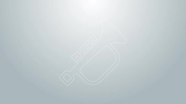 Mavi çizgi müzik aleti trompet ikonu gri arka planda izole edildi. 4K Video hareketli grafik canlandırması