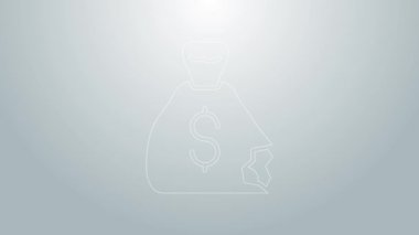 Mavi çizgi Para Çantası simgesi gri arkaplanda izole edildi. Dolar ya da USD sembolü. Nakit bankacılık tabelası. 4K Video hareketli grafik canlandırması