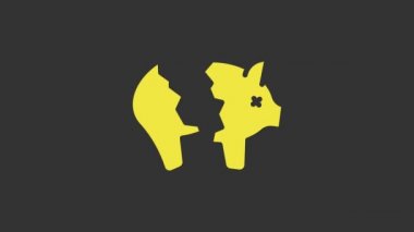 Sarı Kırık Domuz Kumbarası ikonu gri arka planda izole edilmiş. Tasarruf ya da para birikimi, yatırım. 4K Video hareketli grafik canlandırması