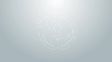 Mavi çizgi dolar oranı azaltma simgesi gri arkaplanda izole edildi. Maliyet düşüşü. Aşağı ok ile para sembolü. İş kaybı kriz azalıyor. 4K Video hareketli grafik canlandırması