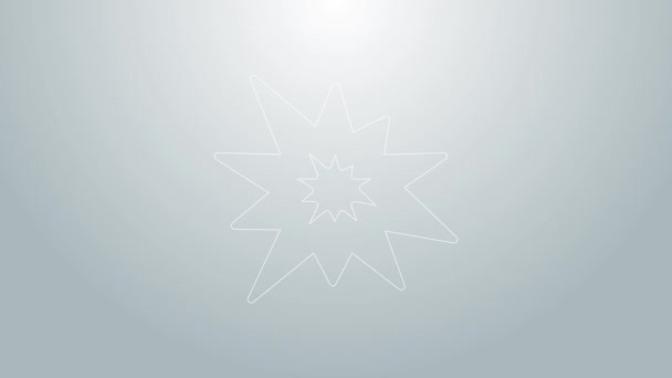 Linha azul Explosão de bomba com estilhaços e ícone de bola de fogo isolado no fundo cinza. Animação gráfica em movimento de vídeo 4K — Vídeo de Stock