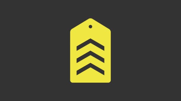 Keltainen Chevron kuvake eristetty harmaalla pohjalla. Armeijan virkamerkki. 4K Video motion graafinen animaatio — kuvapankkivideo
