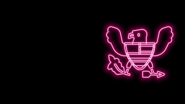 Gloeiende neon lijn Adelaar pictogram geïsoleerd op zwarte achtergrond. Amerikaans presidentieel symbool. 4K Video motion grafische animatie — Stockvideo