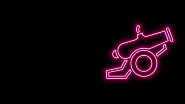 Świecąca neonowa ikona Cannon odizolowana na czarnym tle. 4K Animacja graficzna ruchu wideo — Wideo stockowe